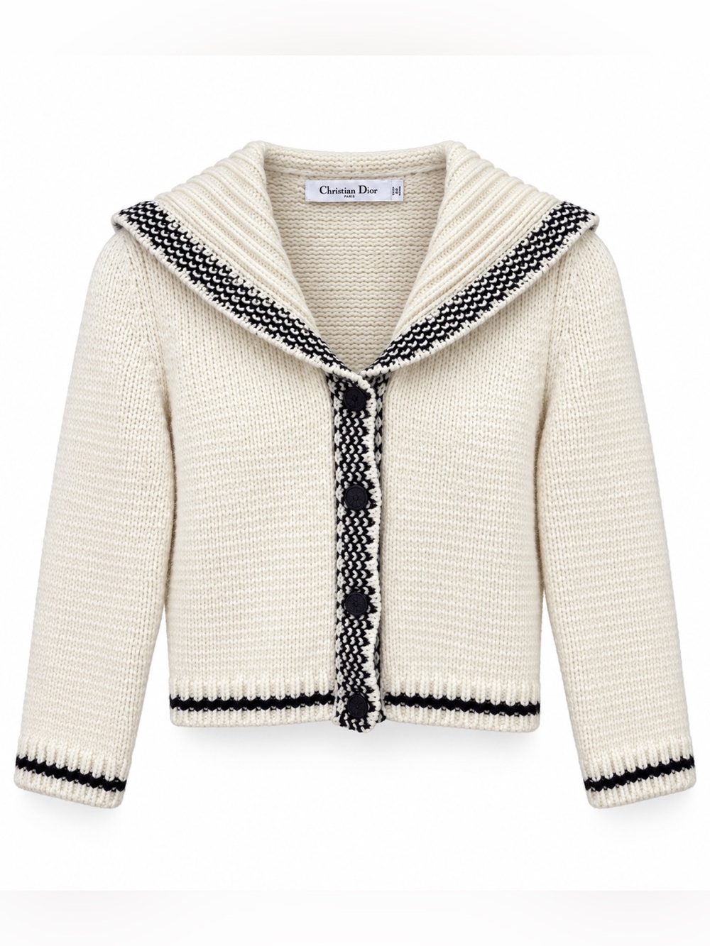 Dior Cream Knit Cardigan with Black Trim